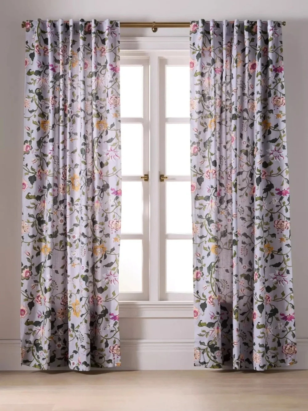 Anthropologie Hattie Organic Cotton Floral Printed Curtain in Periwinkle